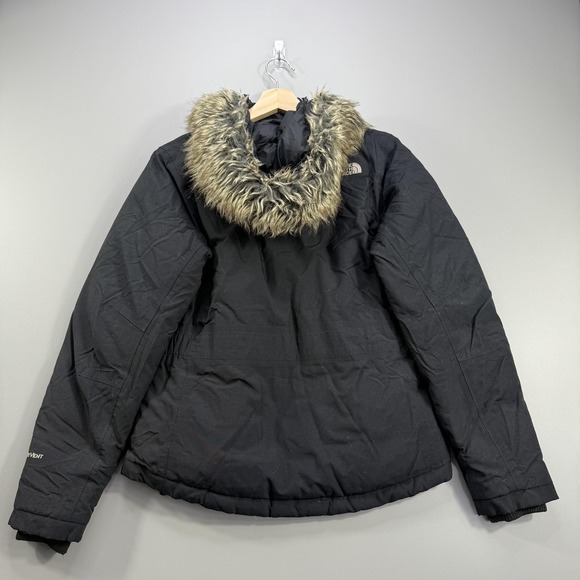 The North Face HyVent Jacket Womens Small Black Belted Faux Fur Hooded Parka - Picture 2 of 9